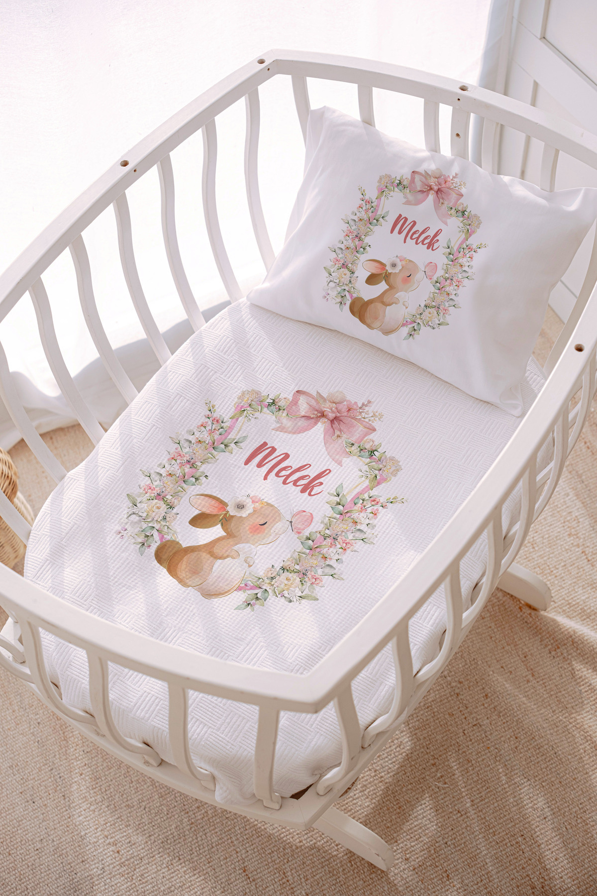 Personalized 70x120 Park Bed And Mother Side Quilting Set Little Rabbit