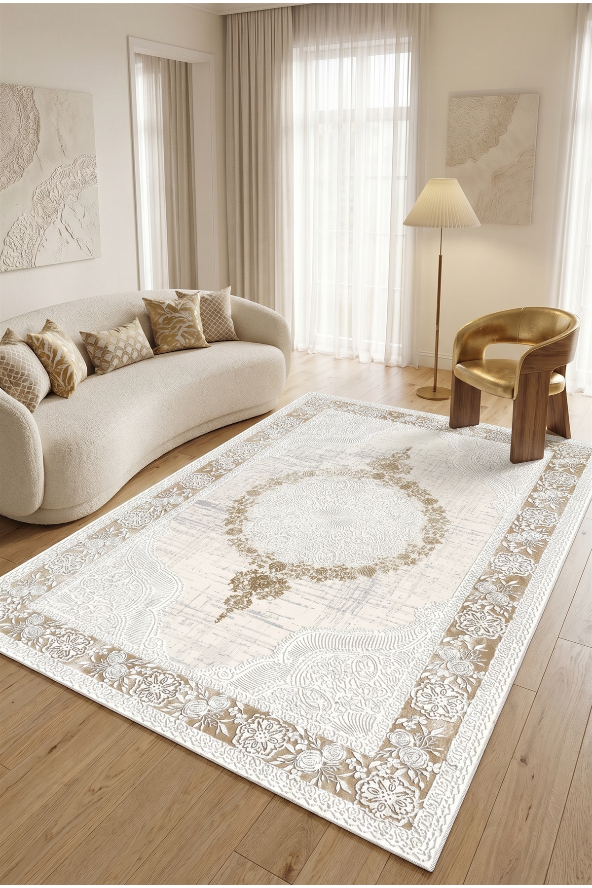Cream Mink Carpet Lounge Rug Machine Washable Anti-Slip Base Carpet