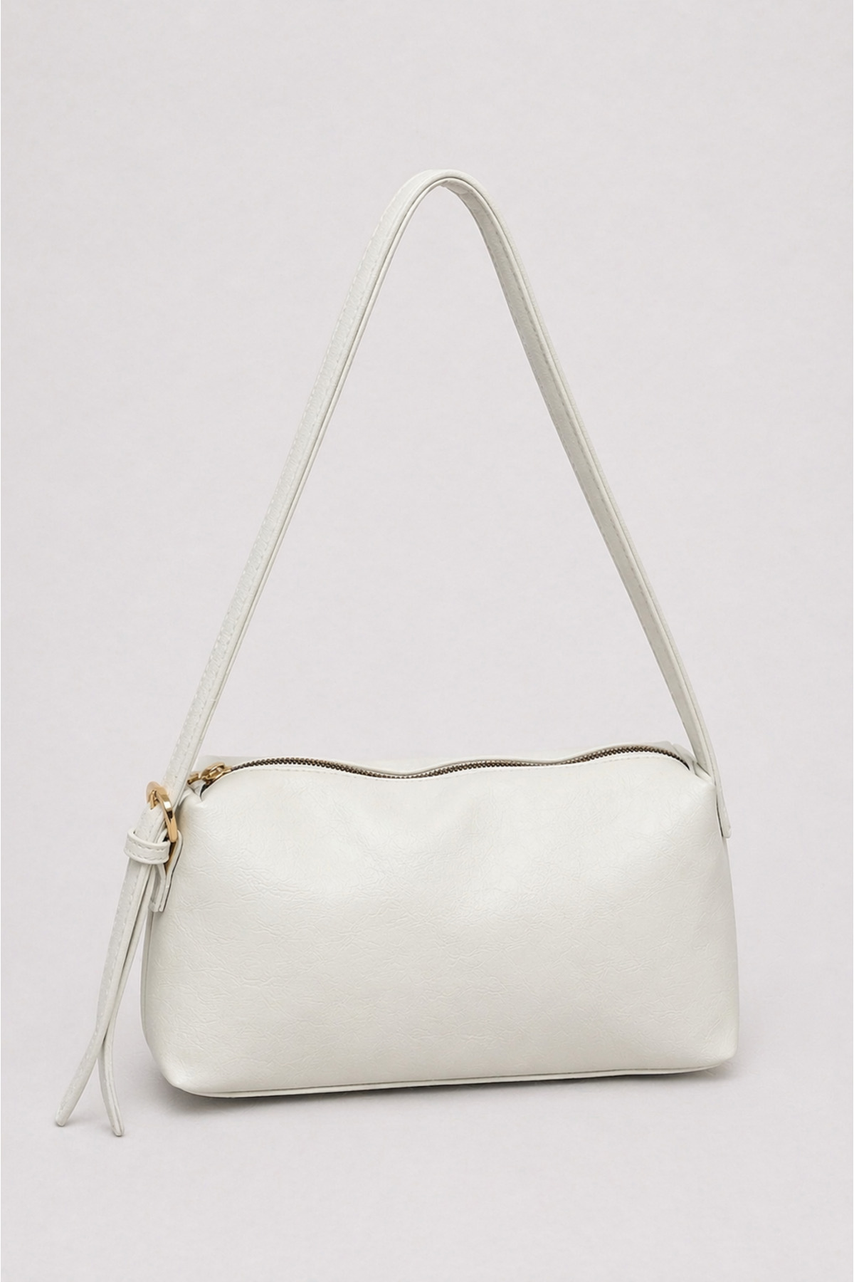 Women's White Minimal Design Double Strap Zipper Women's Shoulder Bag – Casual Stylish Handbag