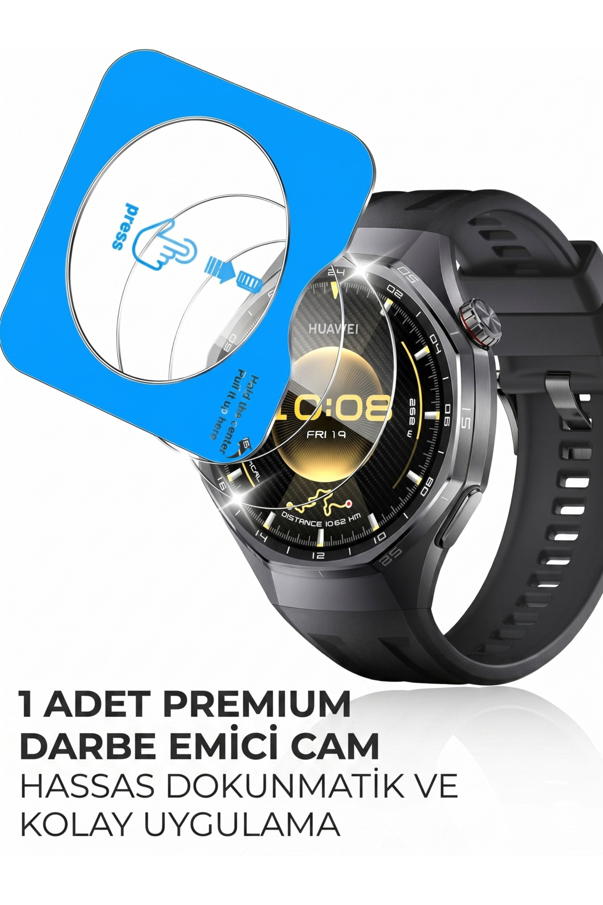 Huawei GT6 Pro 46mm Uyumlu Ekran Koruyucu Aparatlı Kolay Kurulum HD Şeffaf Easy İnstall Temperli Cam