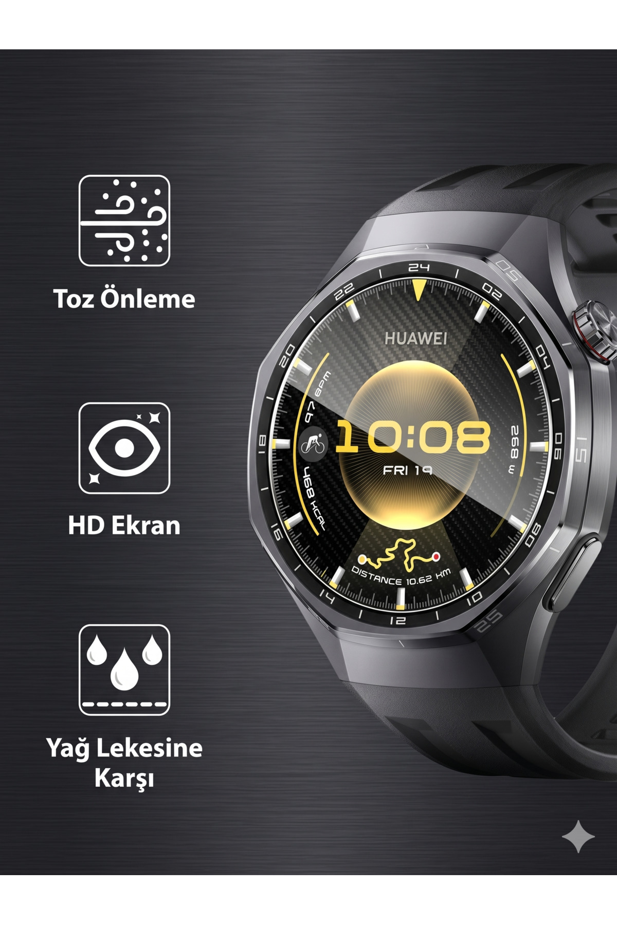 Huawei GT6 Pro 46mm Uyumlu Ekran Koruyucu Aparatlı Kolay Kurulum HD Şeffaf Easy İnstall Temperli Cam