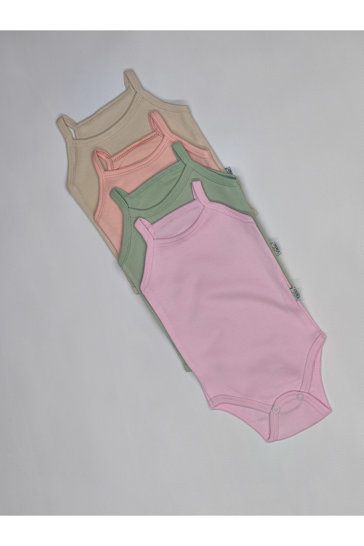 4-Piece Colorful 100% Organic Cotton Baby Bodysuit Snap Fastener Singlet with Rope Strap