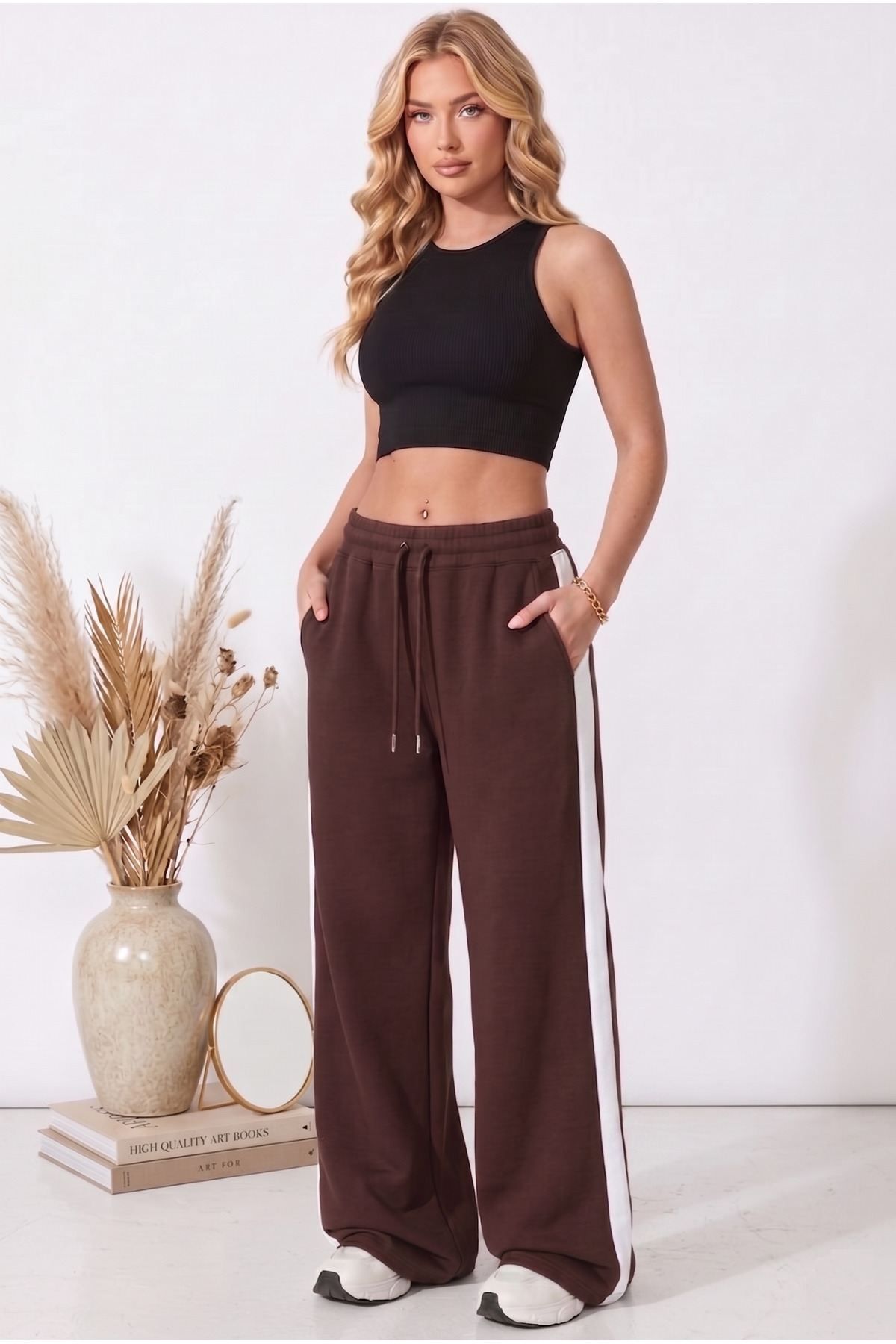 WOMEN'S Wide Baggy Joggers with White Stripes