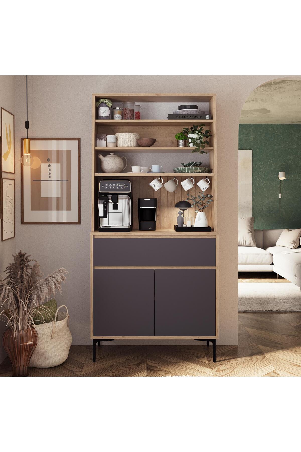 Bimossa Y6030 ALBA 90 cm Sepet- Antrasit Ayaklı Kahve Köşesi Çok