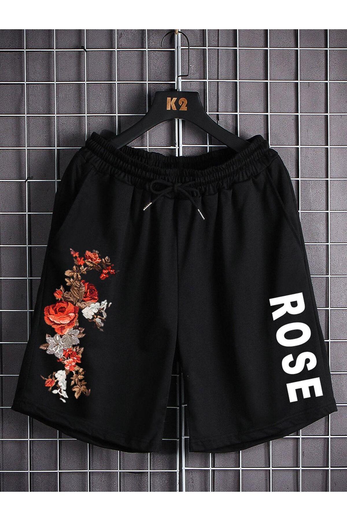 valeriae Black Shorts Printed Comfortable Fit Elastic Waist Daily Sports Summer Wear