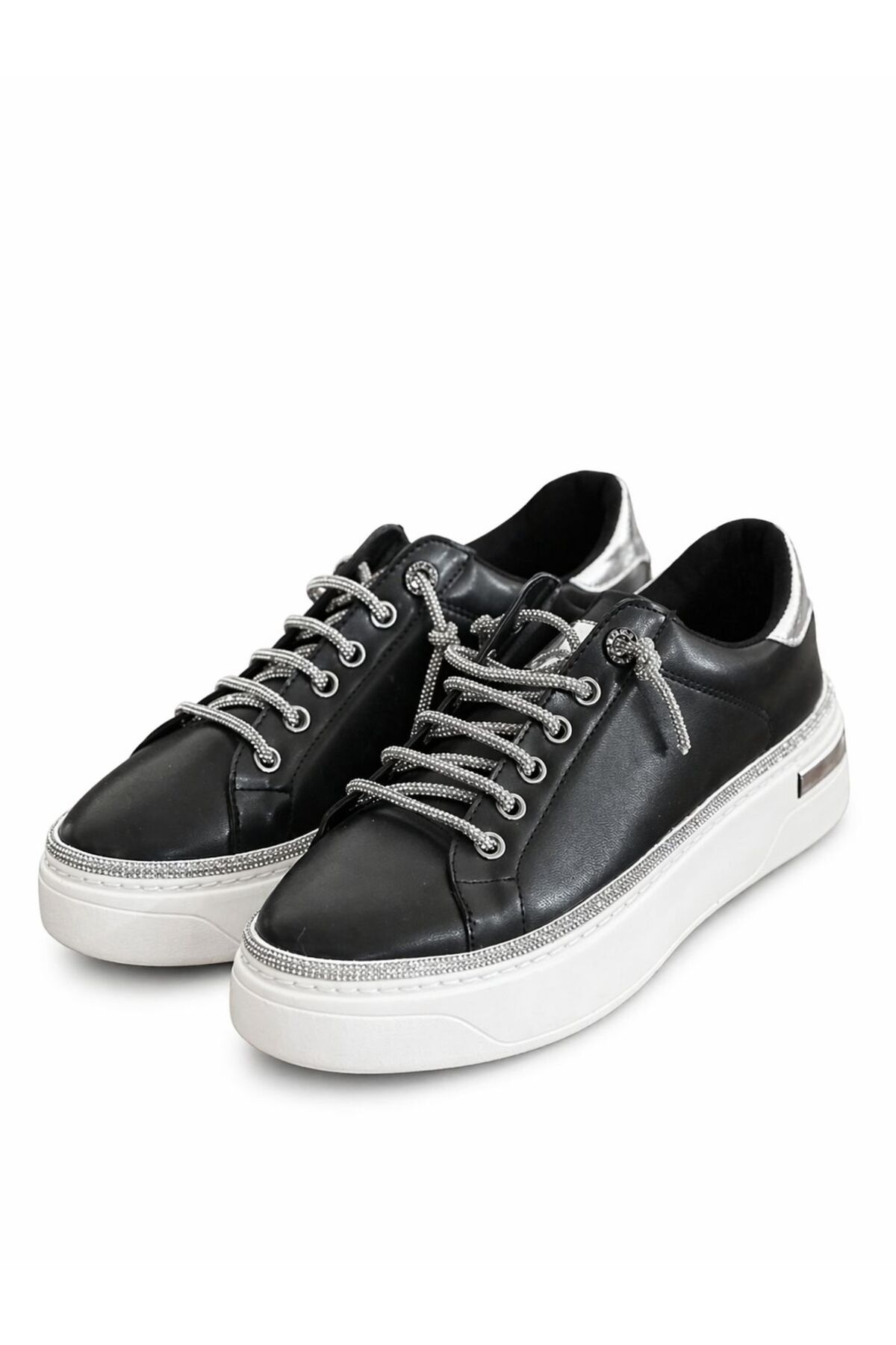 Ventes CRYSTAL LİNE TAŞ DETAYLI SİYAH ZARİF SNEAKER görsel 5