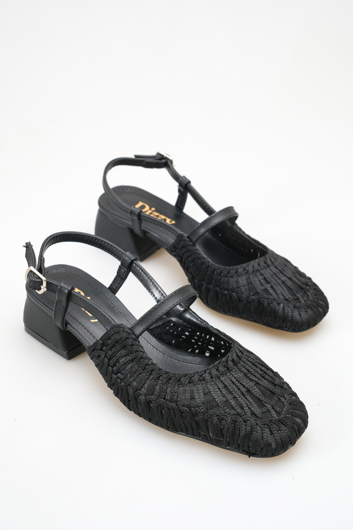 SNİCKER Black Women's Knitted Straw Detailed Mary Jane Heeled