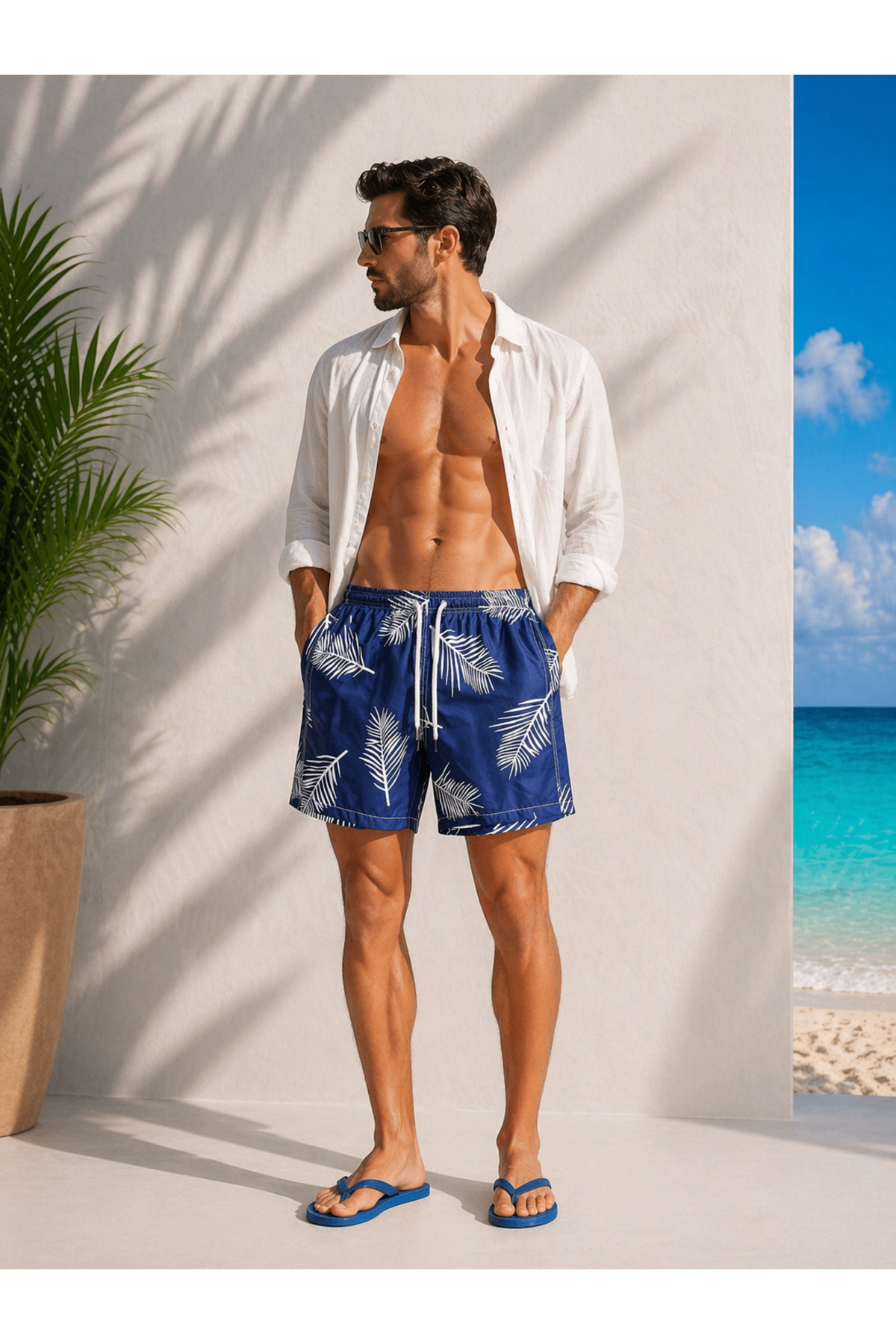 rlt relax time Men's Swim Shorts Micro Fabric Digital Print – Quick Dry, Water Repellent, Zippered Pockets