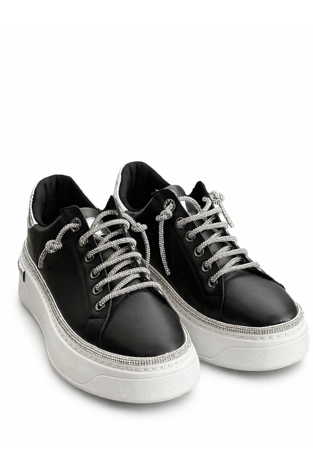 Ventes CRYSTAL LİNE TAŞ DETAYLI SİYAH ZARİF SNEAKER görsel 4