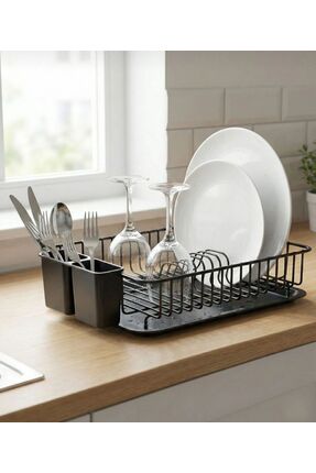 STATİKA HOME Siyah Tek Katlı Tezgah Üstü Bulaşıklık Sepeti, Metal Bulaşık Kur...