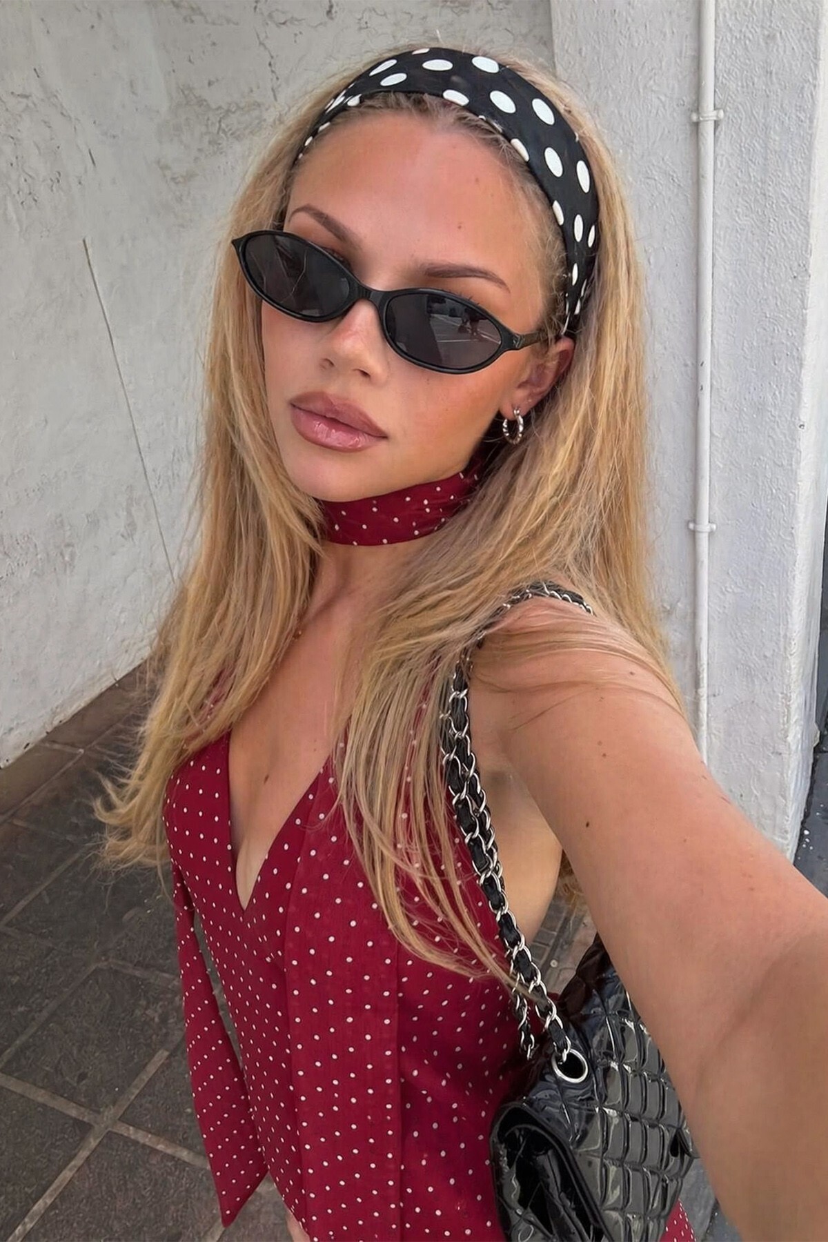 Women's Black Color Polka Dot Hairband, Bandana
