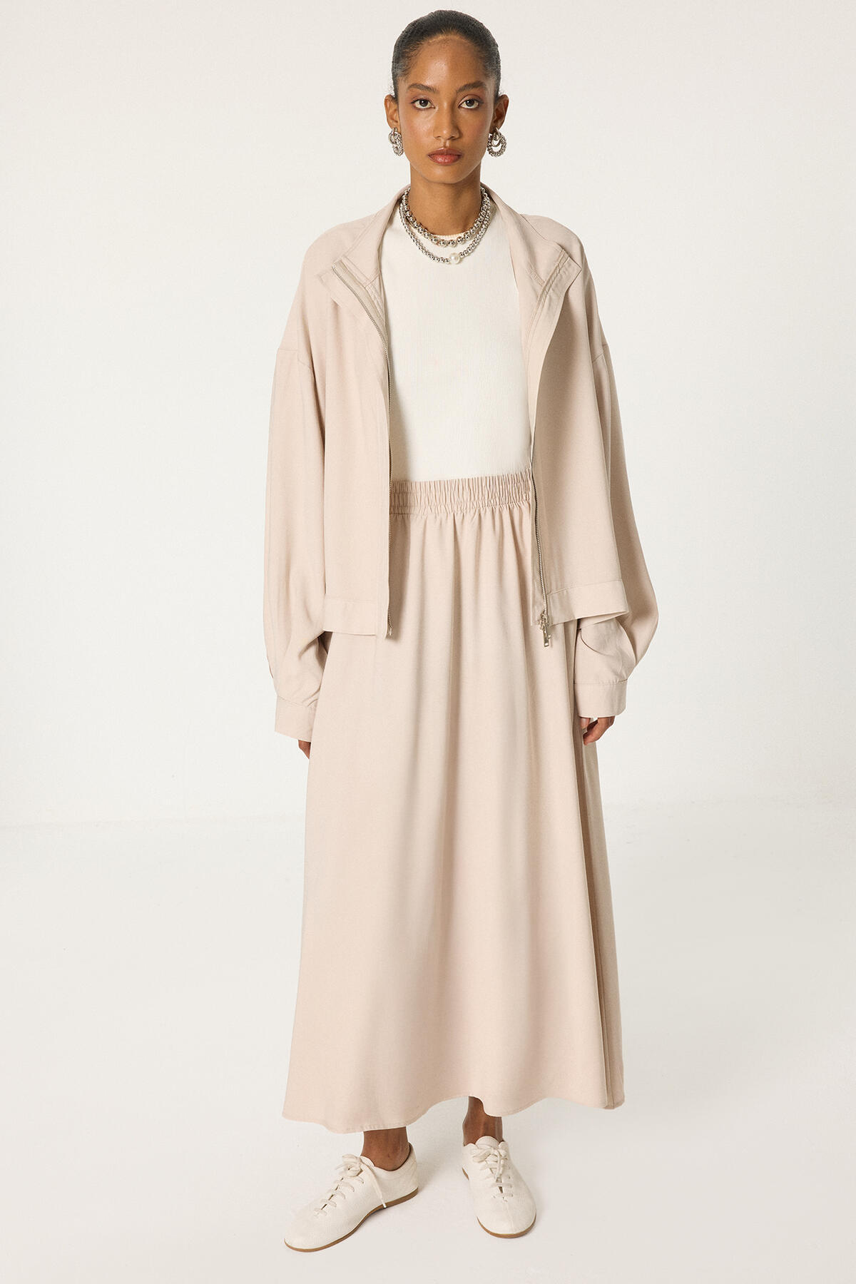 Touche Prive Draped Kupra Jacket Skirt Set