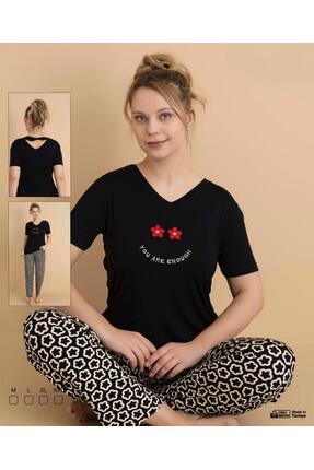 Hoppa Modam Kadın Pamuklu Sırt Detaylı "You Are Enough" Yazılı Pijama Takımı