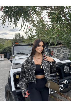 mekabutik Leopar Crop Ceket