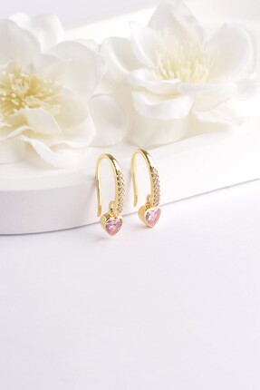SARIASLAN 925 Ayar Gümüş Pembe Kalpli Gümüş Küpe 14 Gold Renk