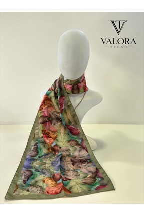 Valora Trend | İpeksi Saten Pastel Yaprak Desenli Multi Renkli Fular
