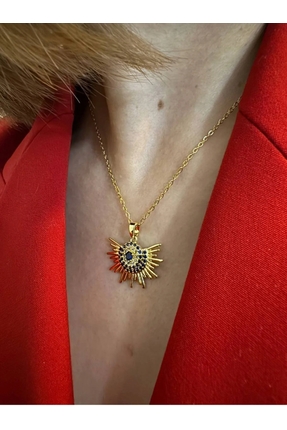 Vulcao Gold Renk Zirkon Taş ve Nazar Detaylı Kolye