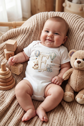 Overoz E Harfi Baskılı Bebek Body İsimli Bebek Zıbın Harfli Hediyelik Bebek Body