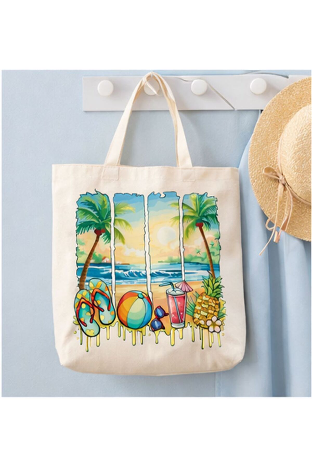 KADOREX DESIGN Summer Tropical Beach Enjoyment Patterned Colorful Cloth Bag | Suitable for Daily & Holiday Use