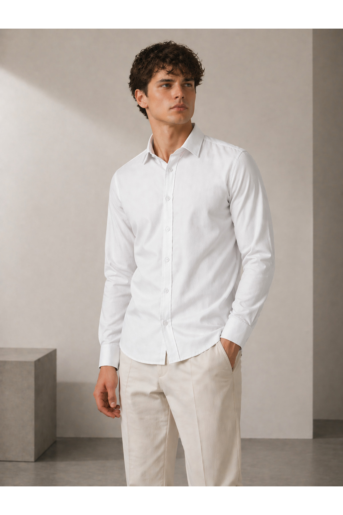 GİYİYORUM Regular Fit Long Sleeve Breathable Anti-Sweat Four Seasons White Men's Shirt