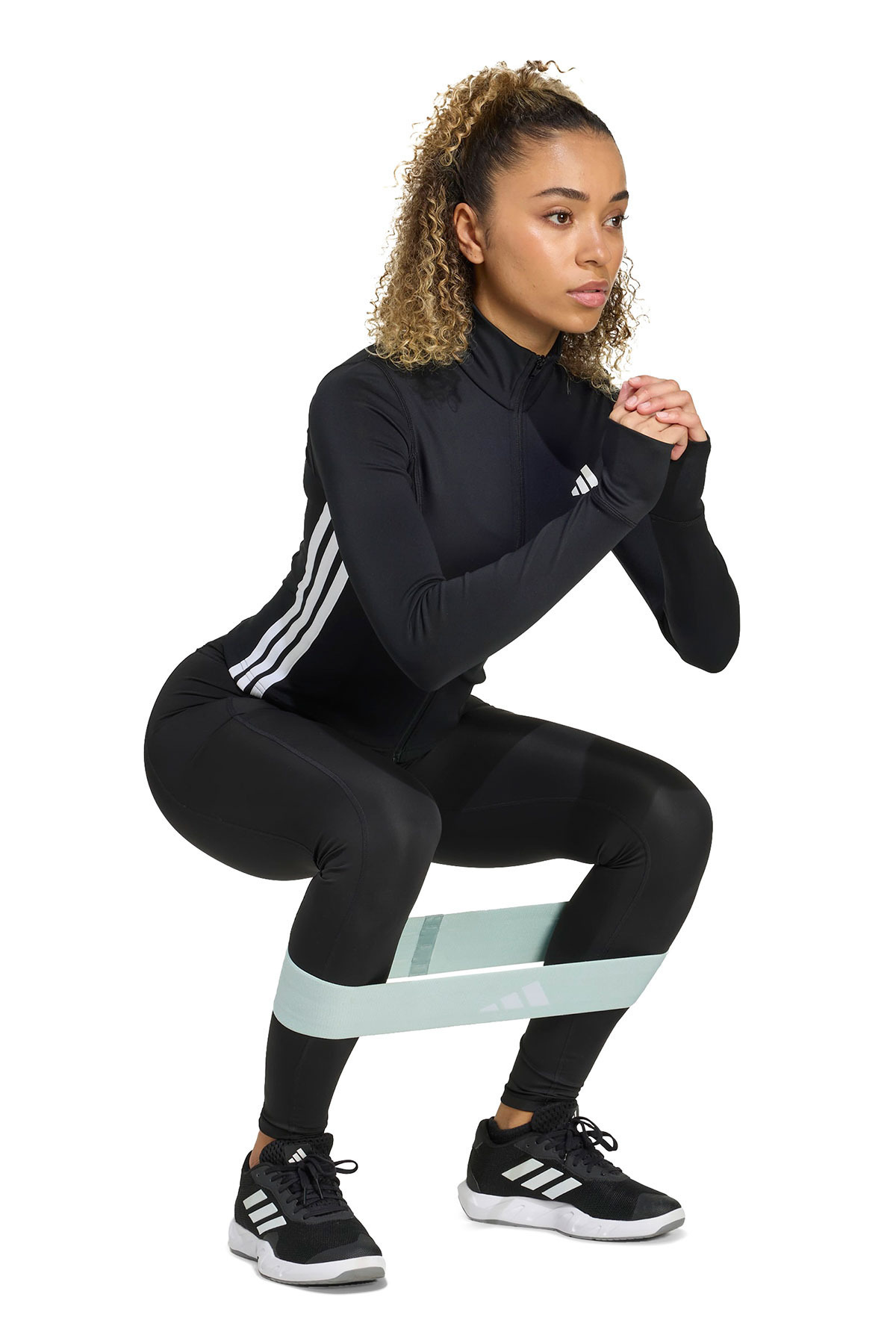 adidas WE JKT 3S BLACK/WHITE Siyah Kadın Fermuarlı Sweatshirt görsel 4