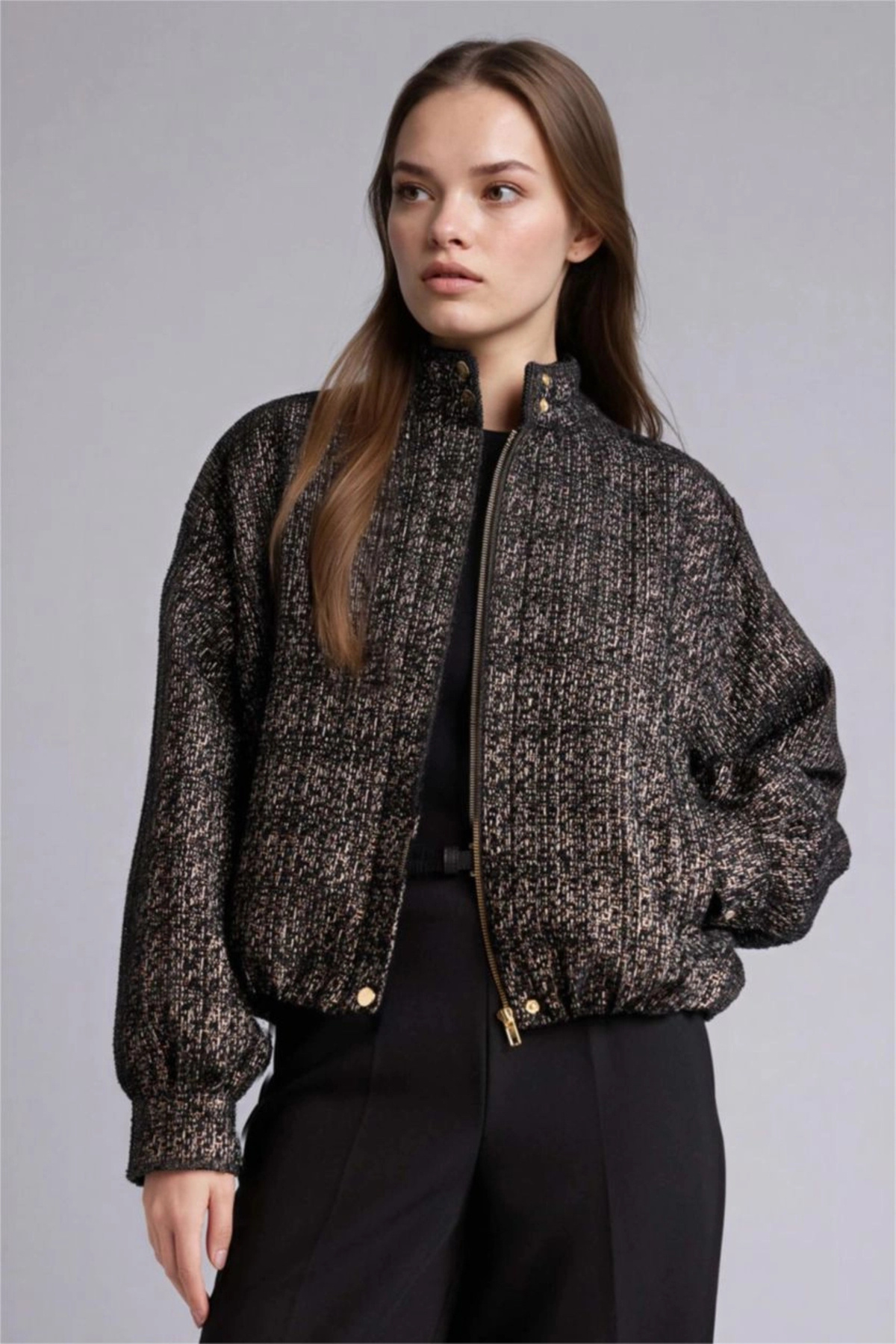 Defacto High Collar Tweed Jacket G8598Ax26Sp