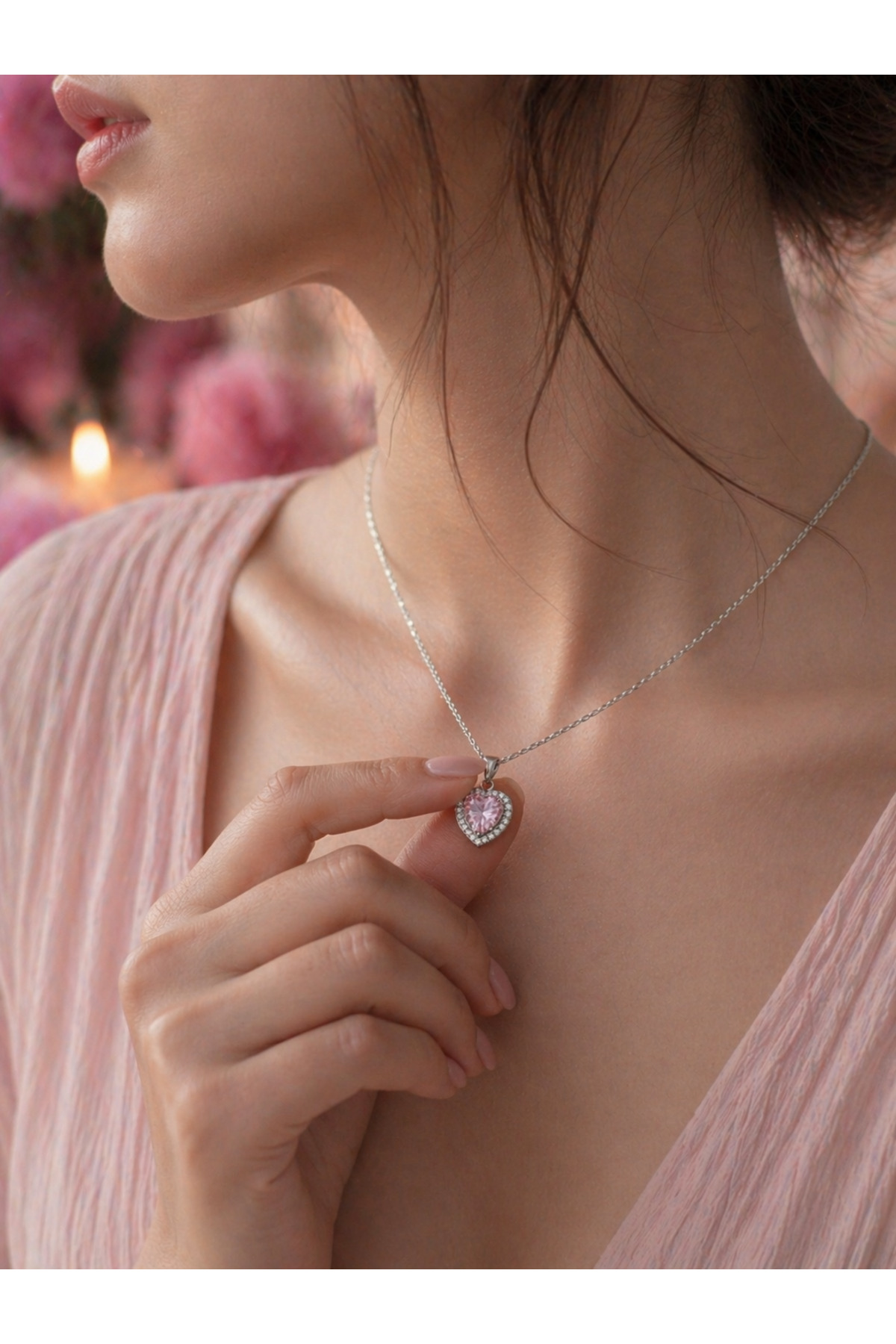 Silver Pembe Kalp Kolye görsel 3