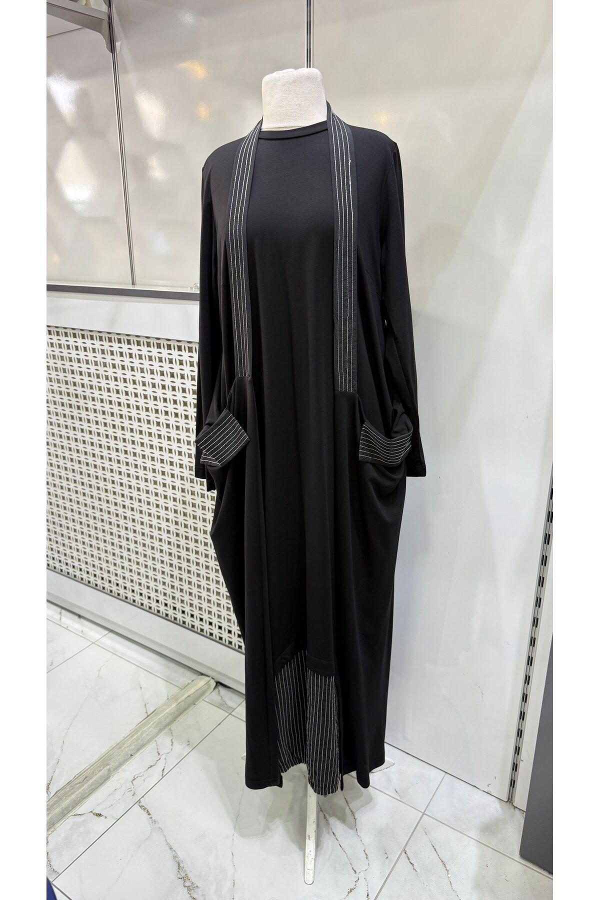 yeni tasarım cep görünümlü Kuşaklı 140 cm Hem Rahat Hem Şık Elbise - 1