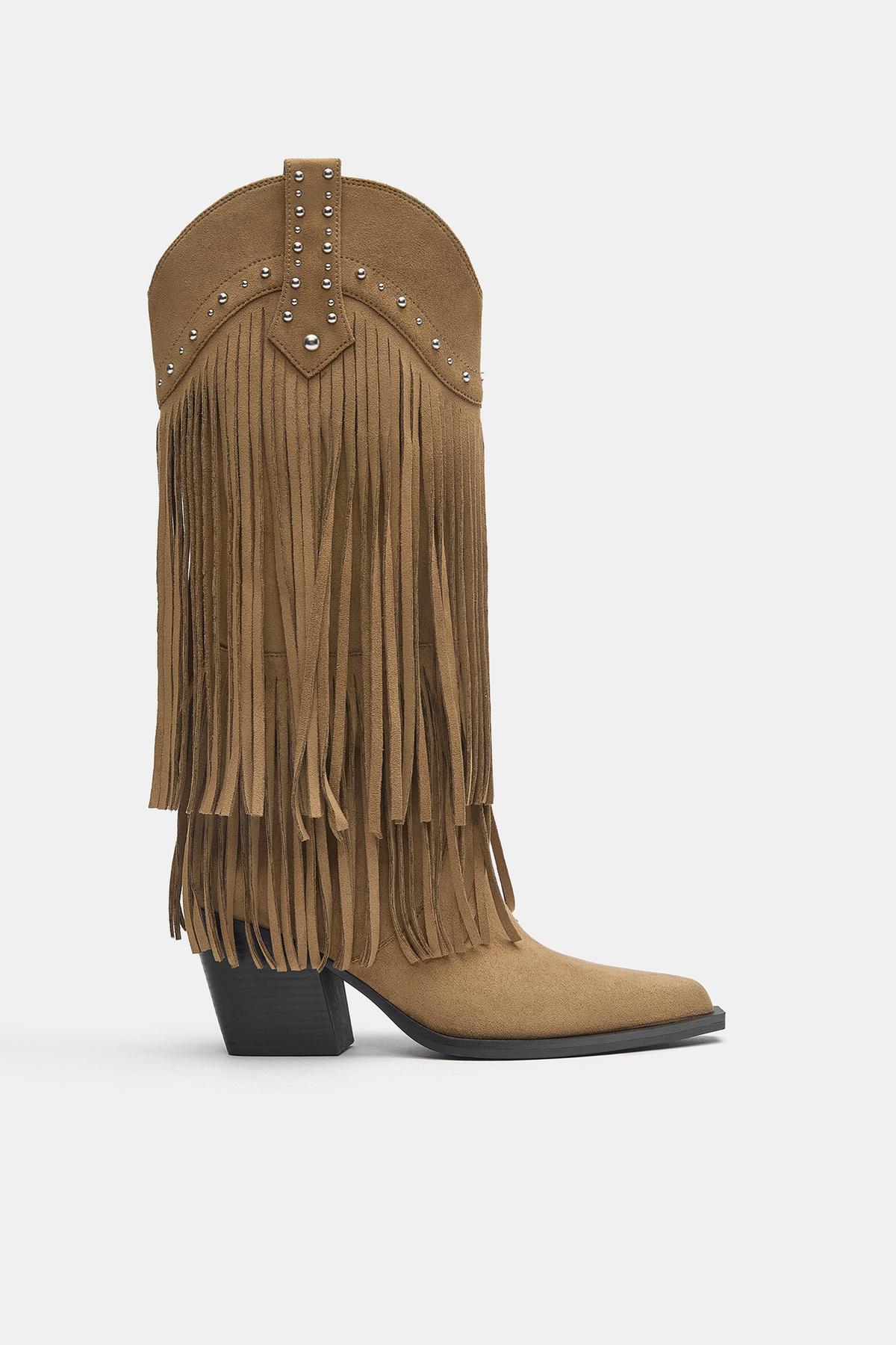 Fringed cowboy heeled boots
