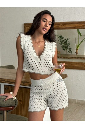 Jinx Wear Fashion Kadın Yaz Tatil Bohem Triko Örgü Mayo Üstü Büstiyer Bluz Şo...