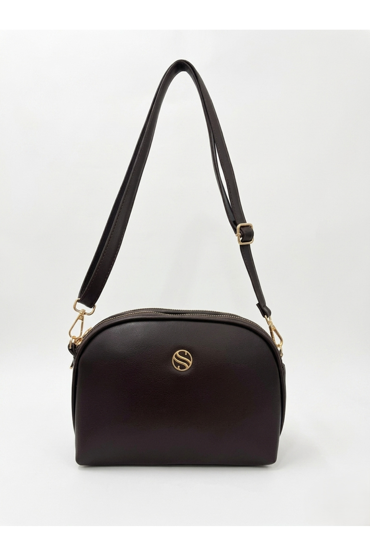 Women's Crossbody 3-Eye Double Metal Zipper Gold Accessory Shoulder Bag