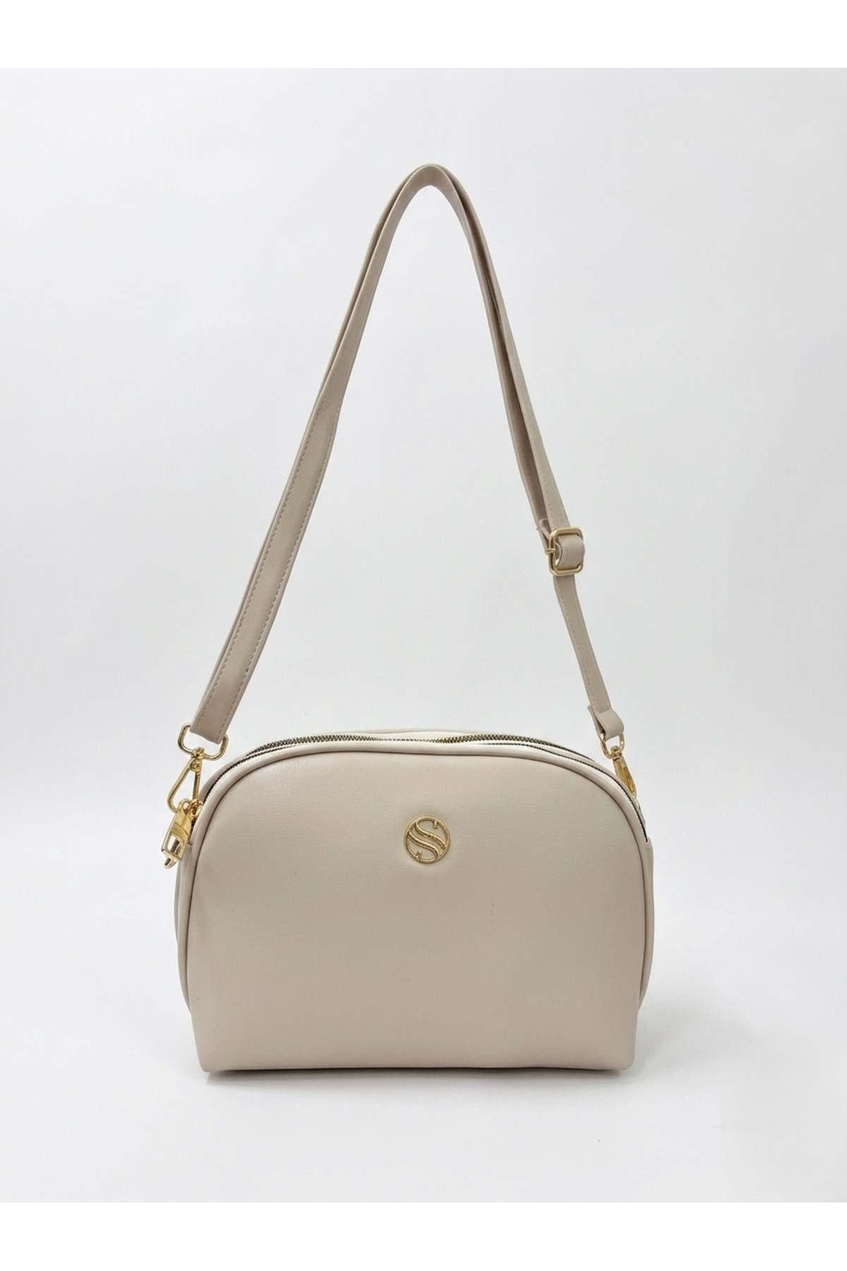 Women's Crossbody 3-Eye Double Metal Zipper Gold Accessory Shoulder Bag