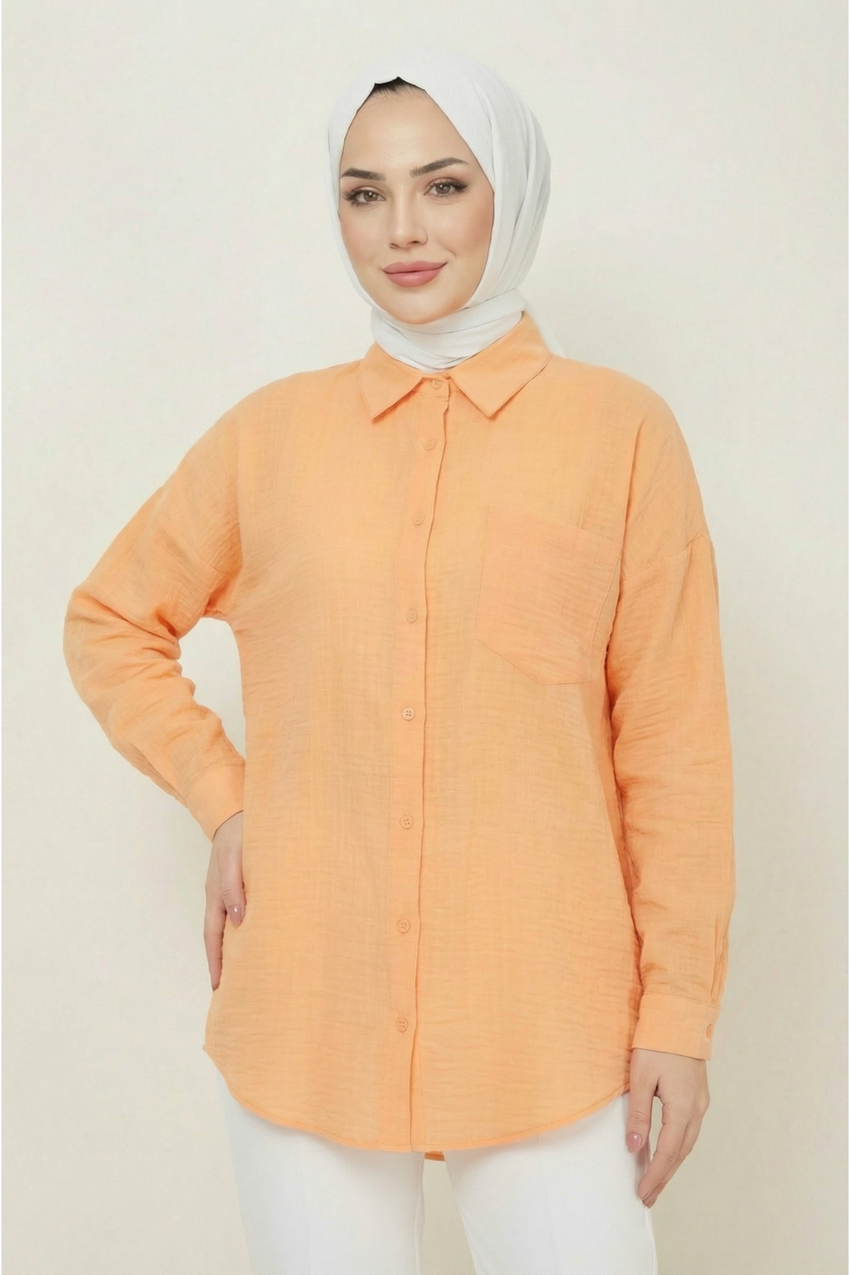 lavrisa Kadın Cepli Basic Keten Gömlek LVR001 görsel 4