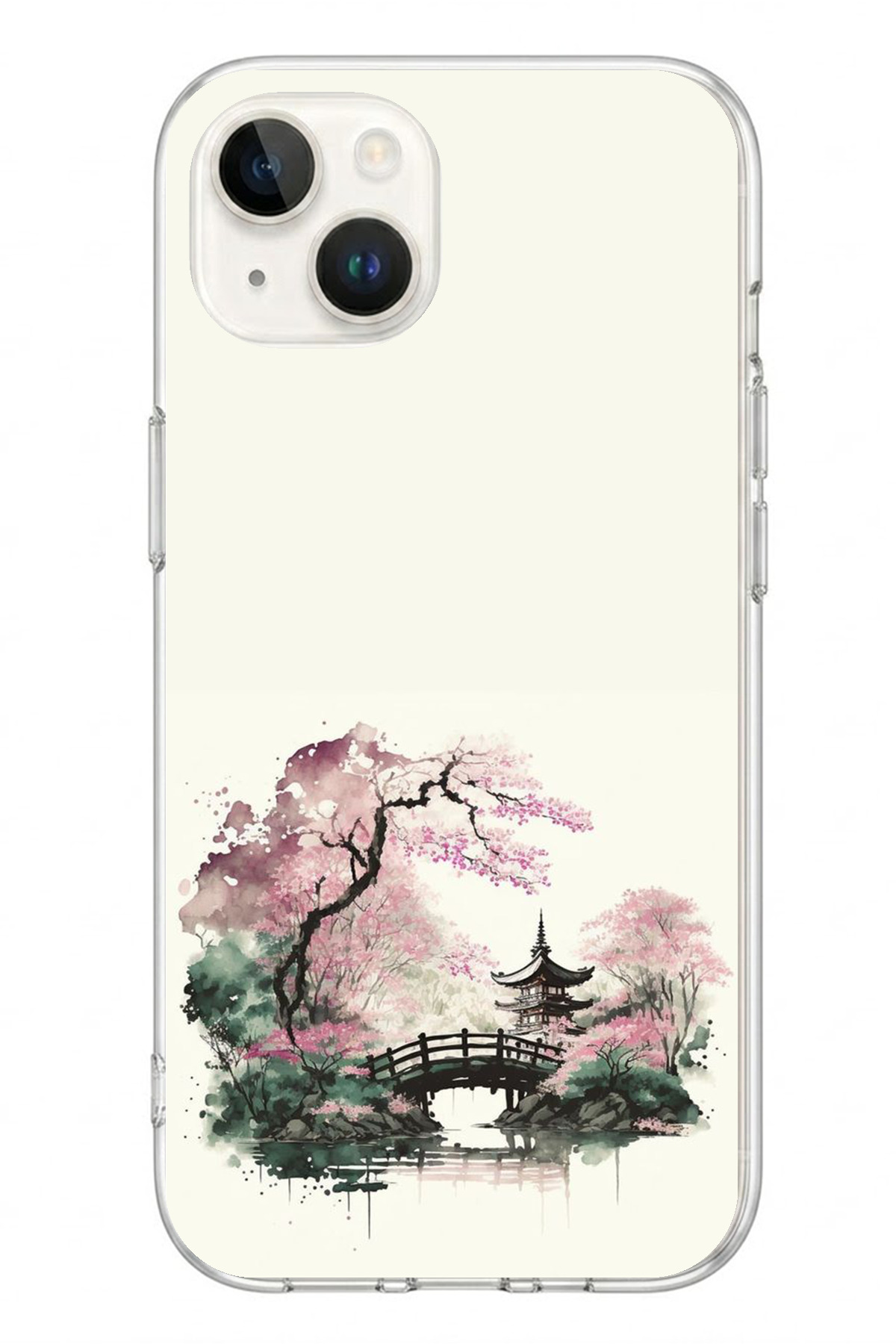 Iphone 13/14 Compatible Japanese Garden Printed Silicone Case