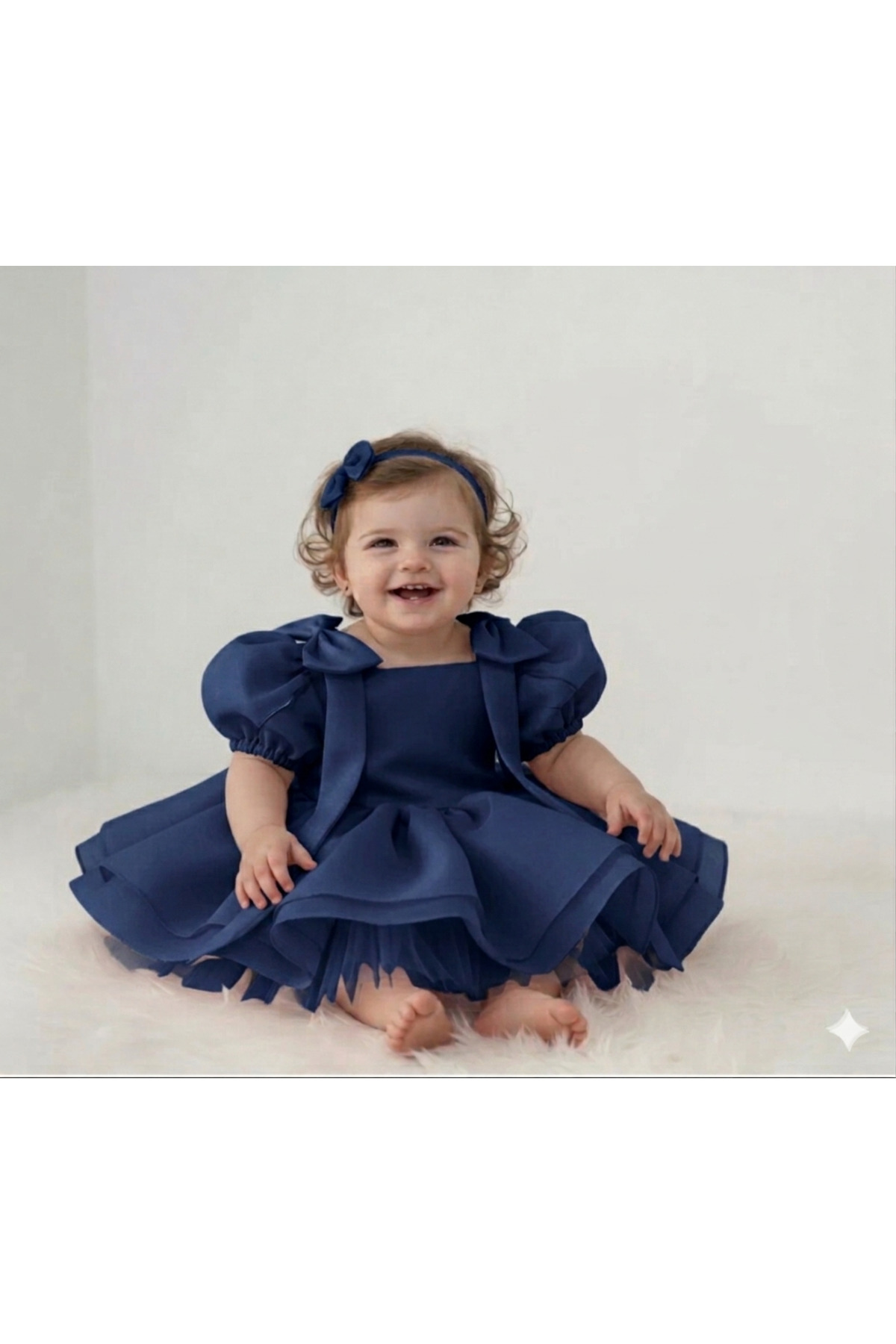 Mirace Styl Kız Bebek Tütü Detaylı Balon Kol Abiye Elbise