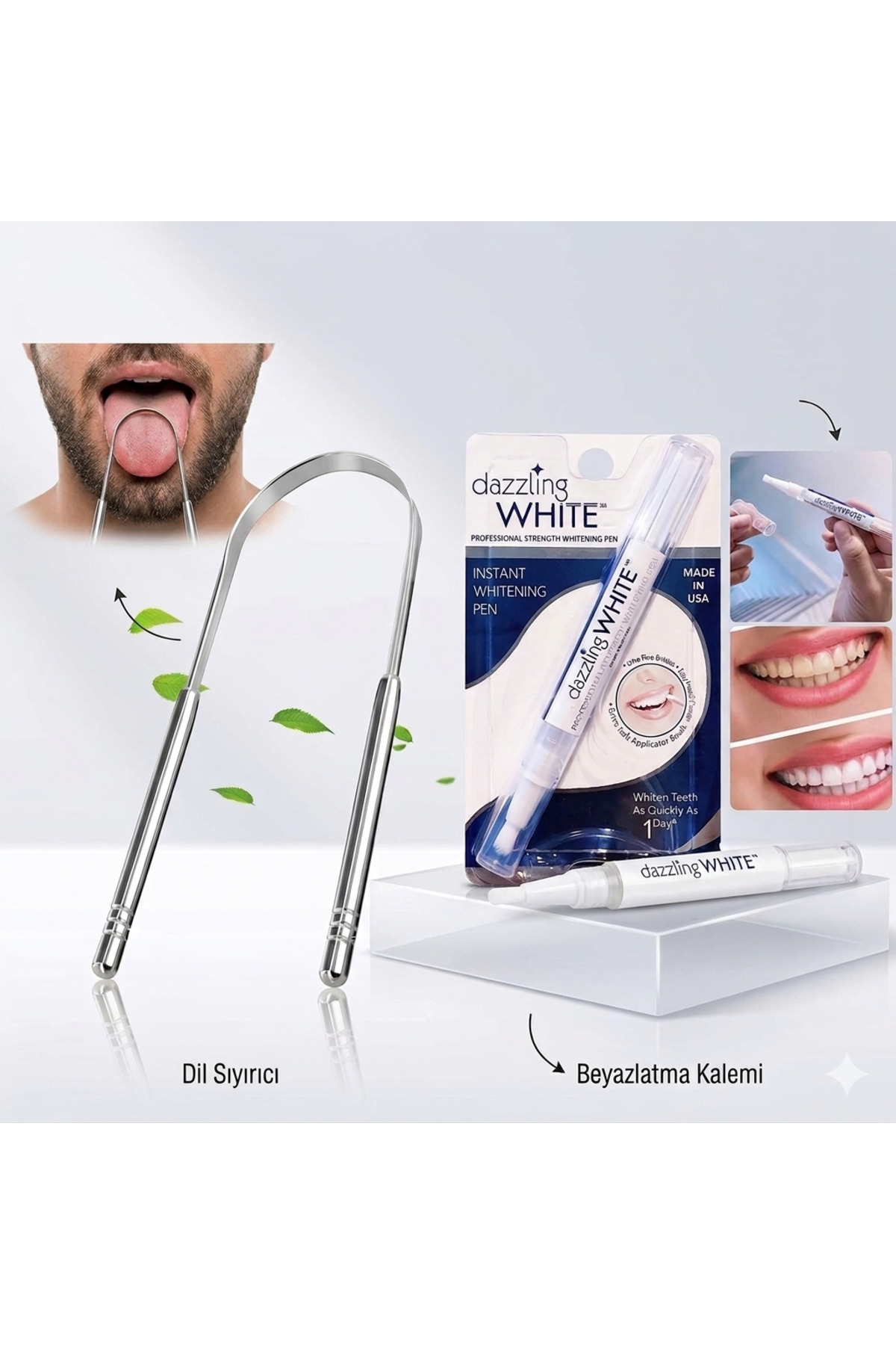 RED KİTCHEN Premium Ağız Bakım & Gülüş Tasarımı Seti: Paslanmaz Çelik Dil Sıyırıcı + Dazzling White Diş Beyazlatma Kalemi - Fiyatı, Yorumları