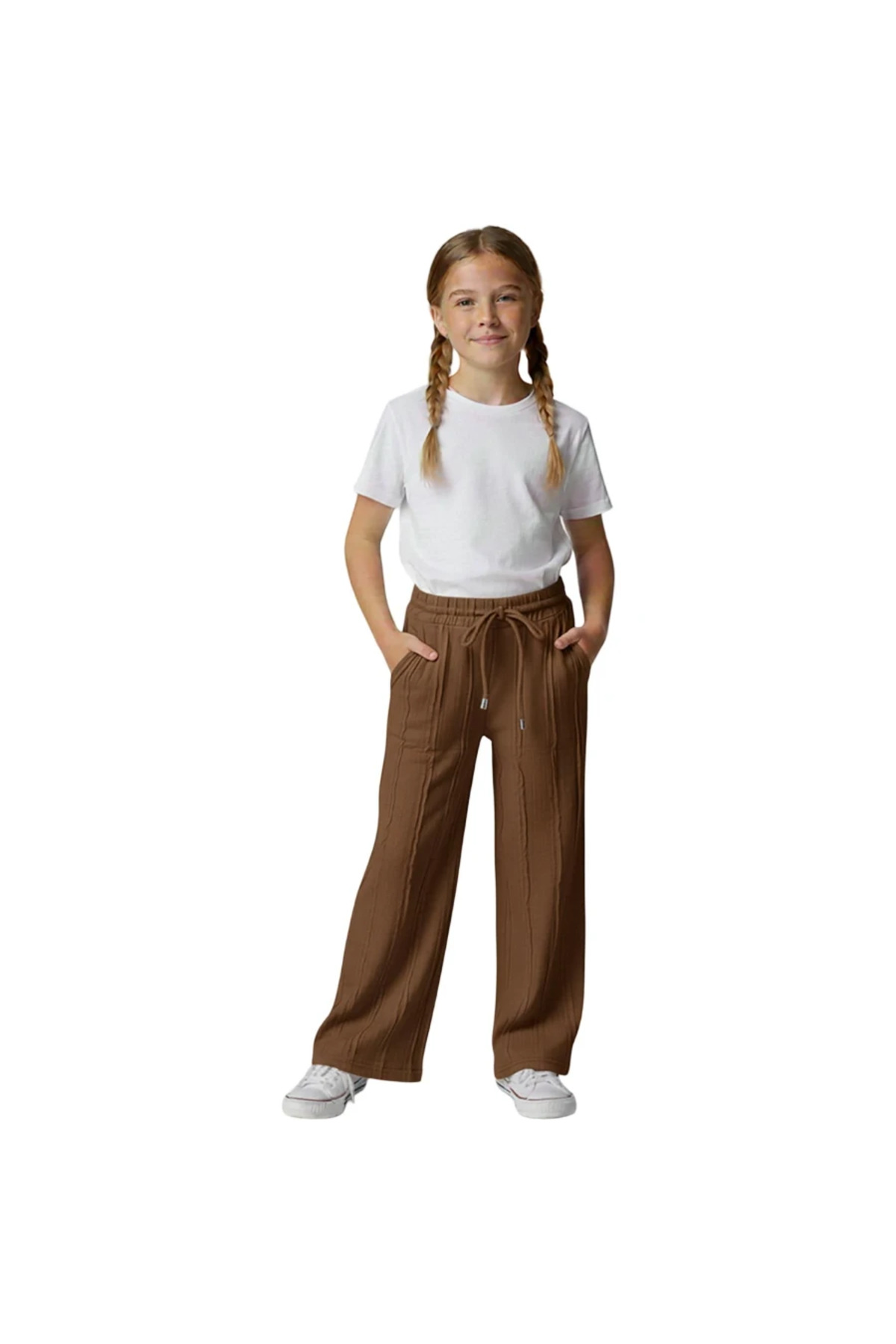 CUBBUX Girl's Comfortable Cut, Elastic Waist, Wide Leg Summer Trousers