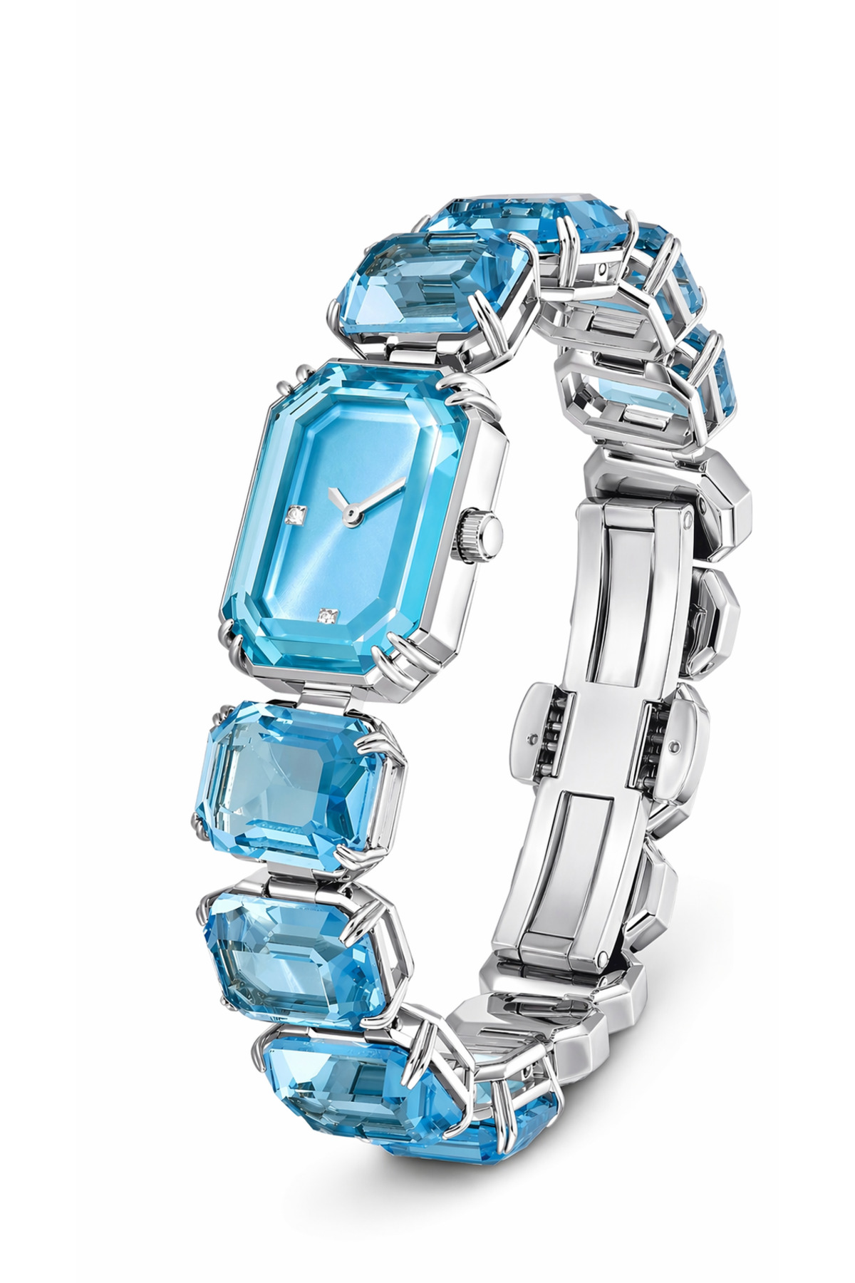 Swa Gold Model POSEİDONS JEWELLERY Swa Model Kadın Mavi Kristal Detaylı Bileklik Saat ...