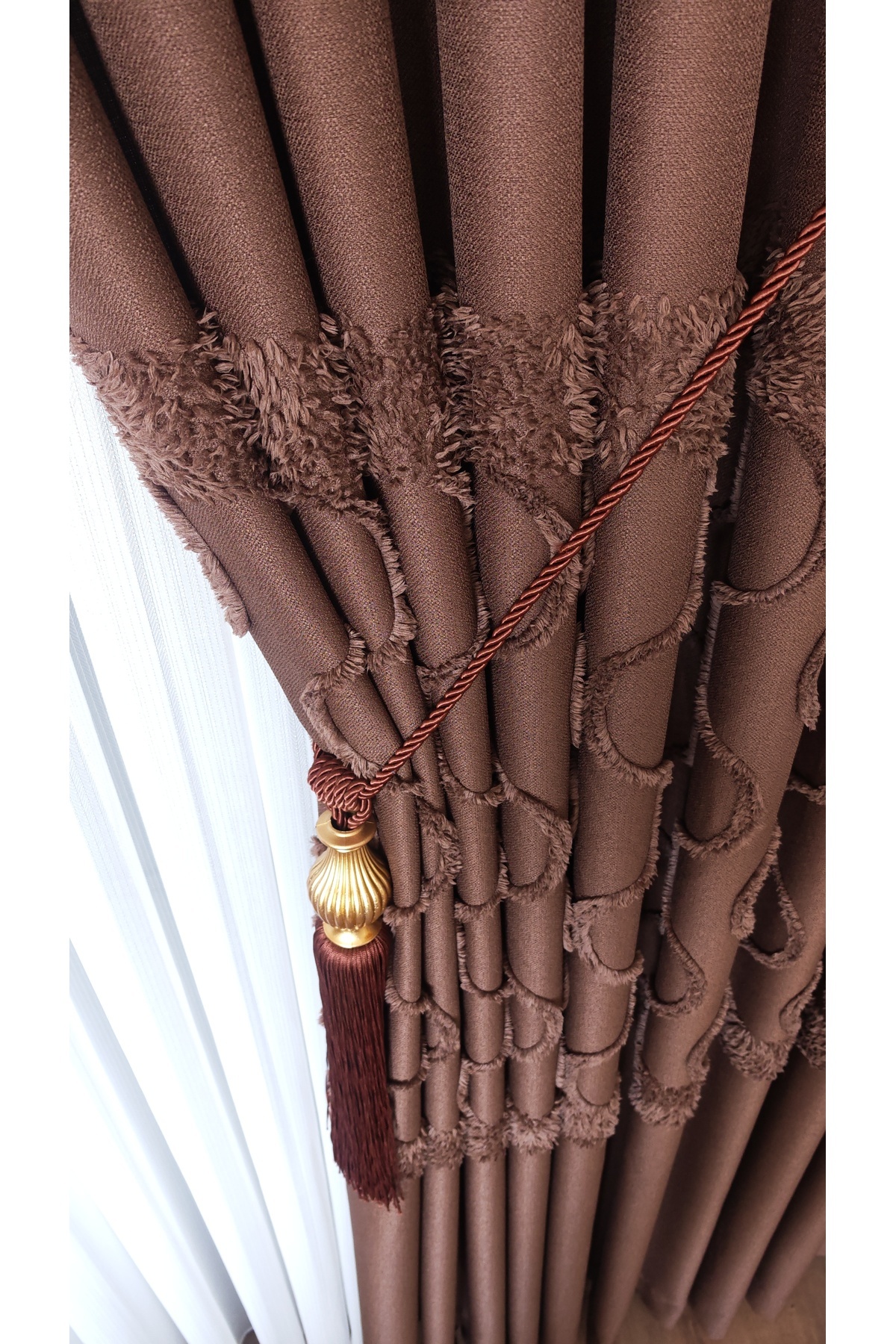 Brown Panel Background Curtain Tassel Single Wing 1/3 Frequent Pleated Luxury Series Heavy Weight