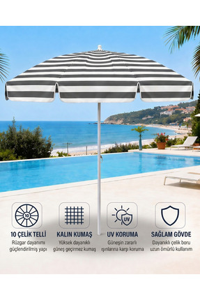 Durul Plaj Şemsiyesi Balkon Bahçe Güneş Şemsiyesi 200cm 10 Telli UV Korumalı ...