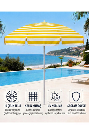 Durul Plaj Şemsiyesi Balkon Bahçe Güneş Şemsiyesi 200cm 10 Telli UV Korumalı ...