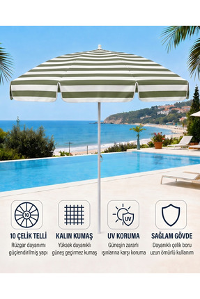 Durul Plaj Şemsiyesi Balkon Bahçe Güneş Şemsiyesi 200cm 10 Telli UV Korumalı ...