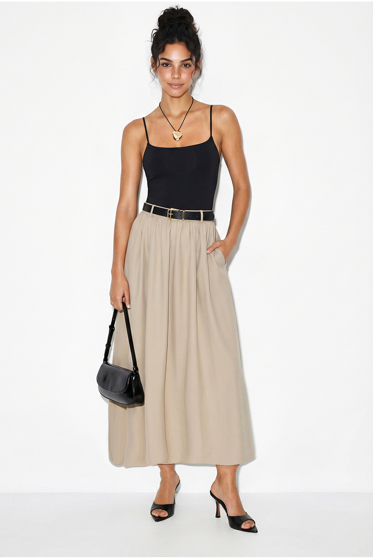 Women's Belt Detailed Flared Cut Modal Long Skirt 7245 60286107