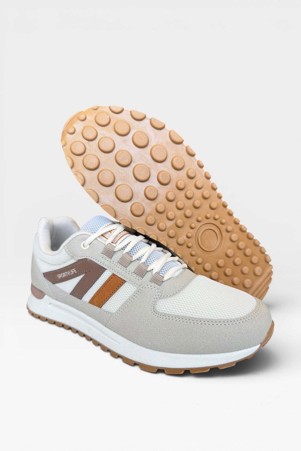 Erkek Ortopedik Günlük Yürüyüş Koşu Sneaker Spor Ayakkabı BEJ — سفید 3465 — تصویر 5 از 6