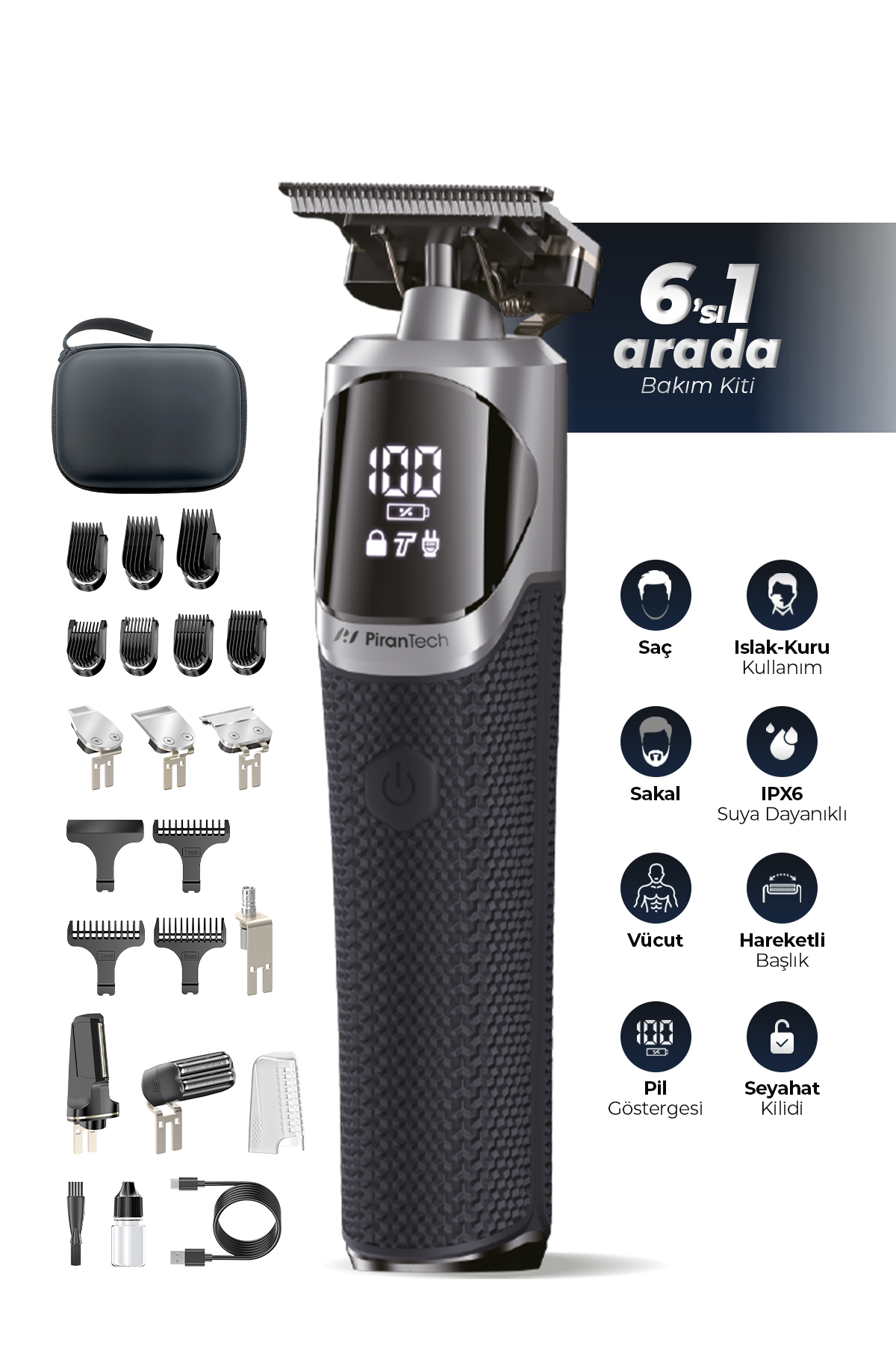 PiranTech KE-128 6’sı 1 Arada Profesyonel Erkek Tıraş ve Bakım Seti - Fiyatı, Yorumları