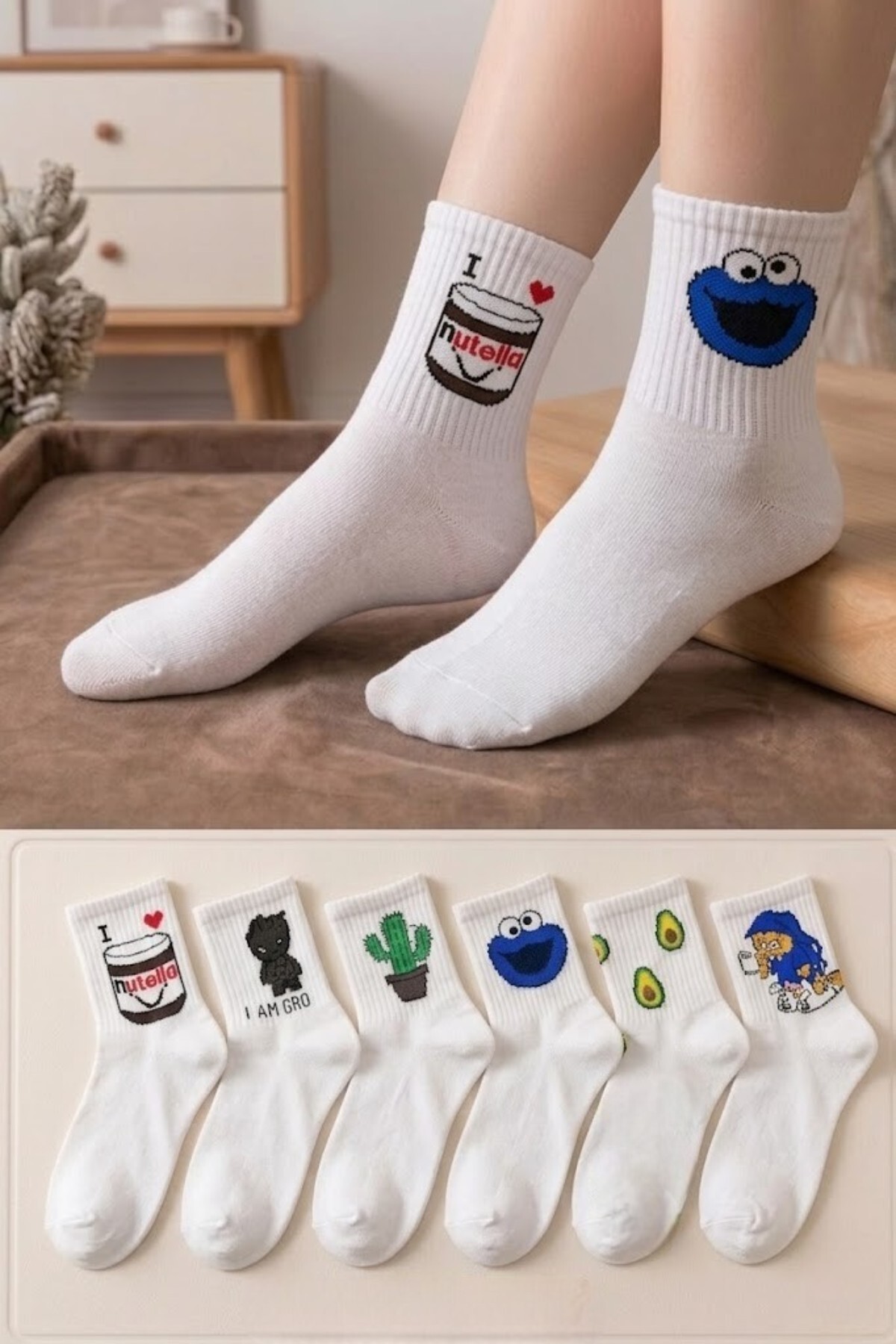 Socks Stores 6 Çift Unisex Pamuklu Renkli Kolej Çorap Seti, Erkek Kadın Soket Çorap