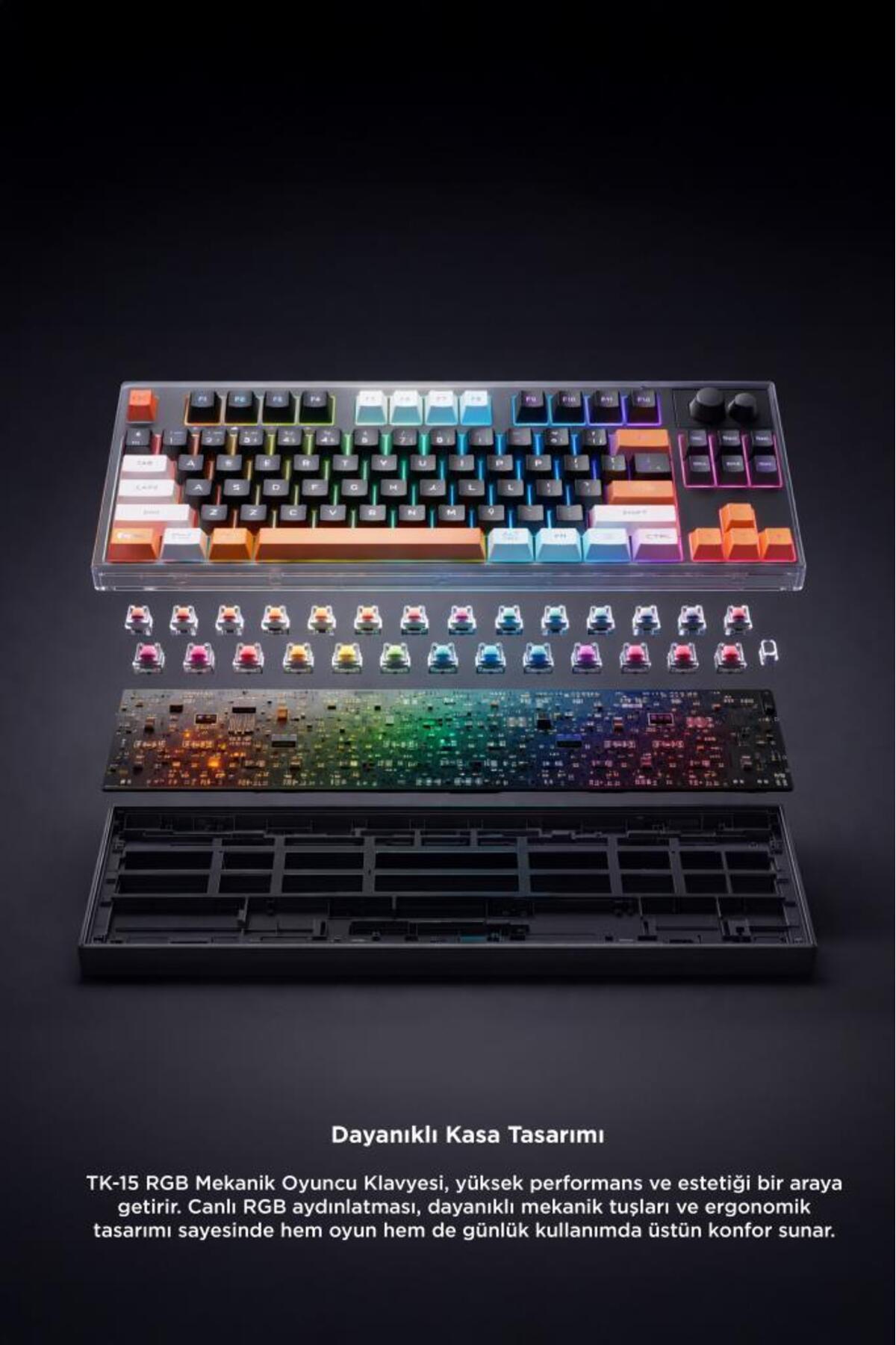 کیبورد Q با نور RGB و اتصالات چندگانه مدل TK15 سیاه