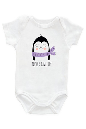 Kivvy Penguen Baskılı %100 Pamuk Unisex Çıtçıtlı Bebek Body