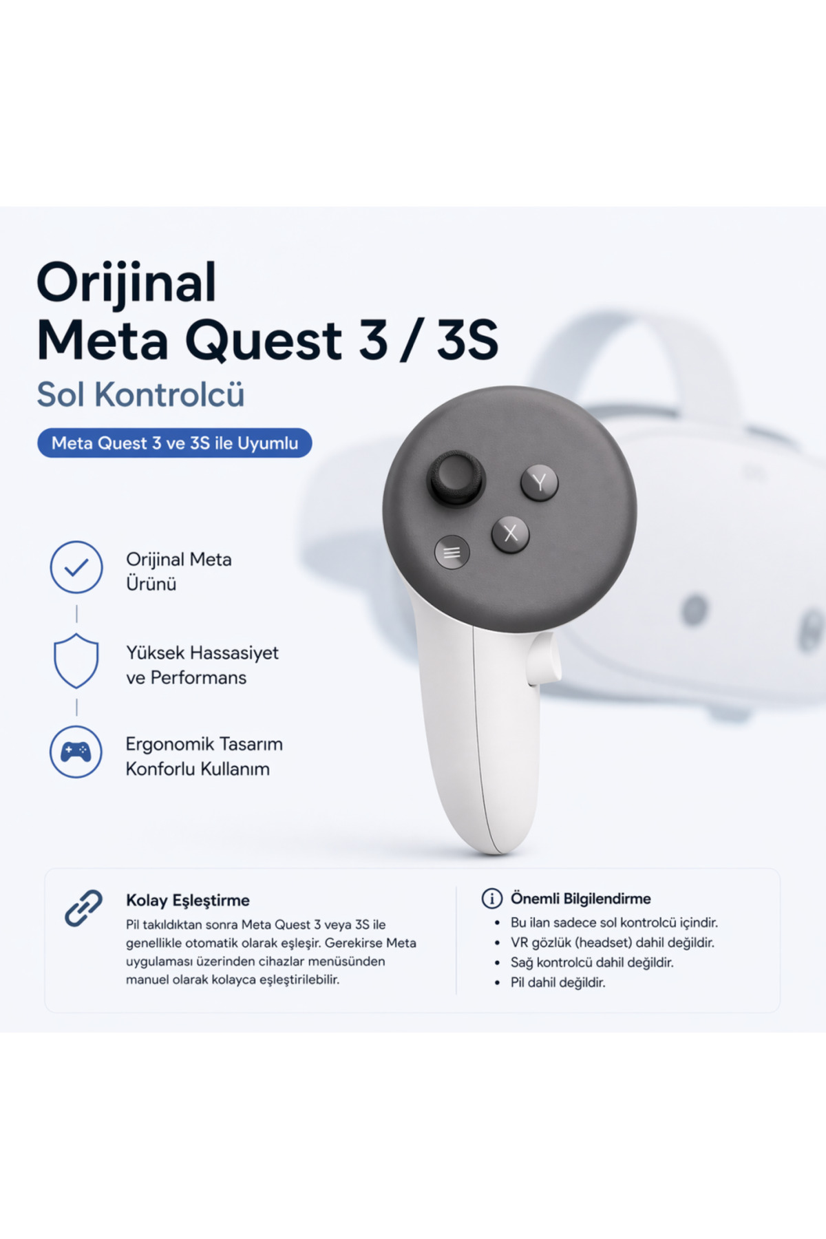 META Orijinal Quest 3/3S Sol Kontrolcü – Yedek / Değişim İçin