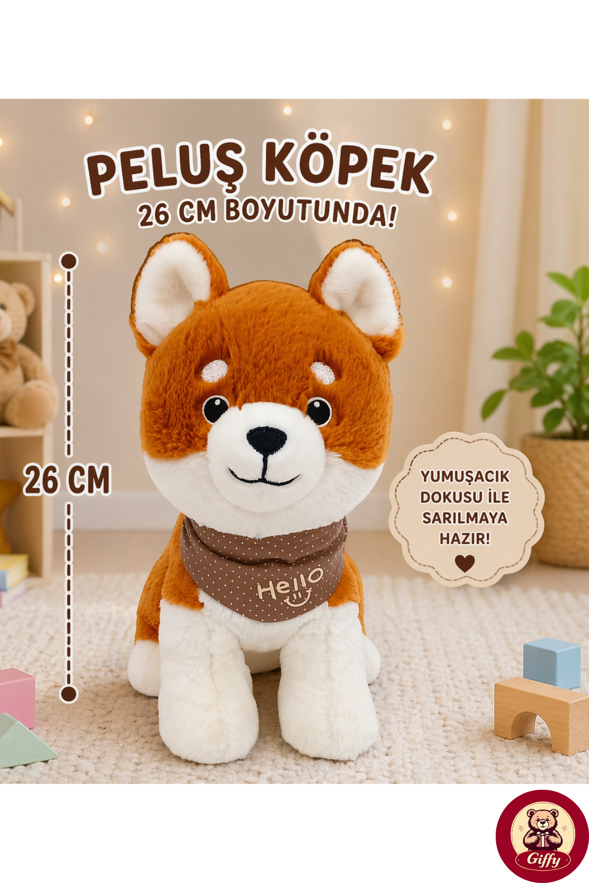 giffy Oyuncak Peluş Kedi Köpek 26 CM Uyku ve Oyun Arkadaşı Yumuşak